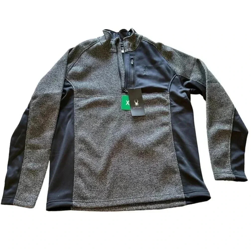 Spyder Jacket Adult Extra Large Gray Black 1/4 Zip Pullover Fleece Logo Mens XL
